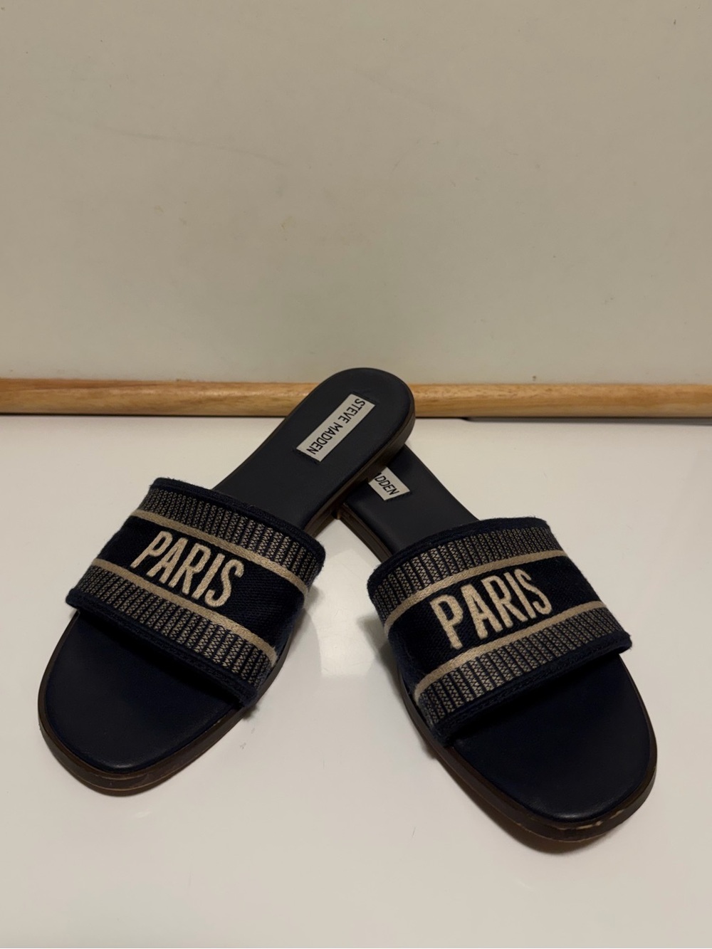 Steve Madden Dark Navy Paris Knox Slides Sandals US 8